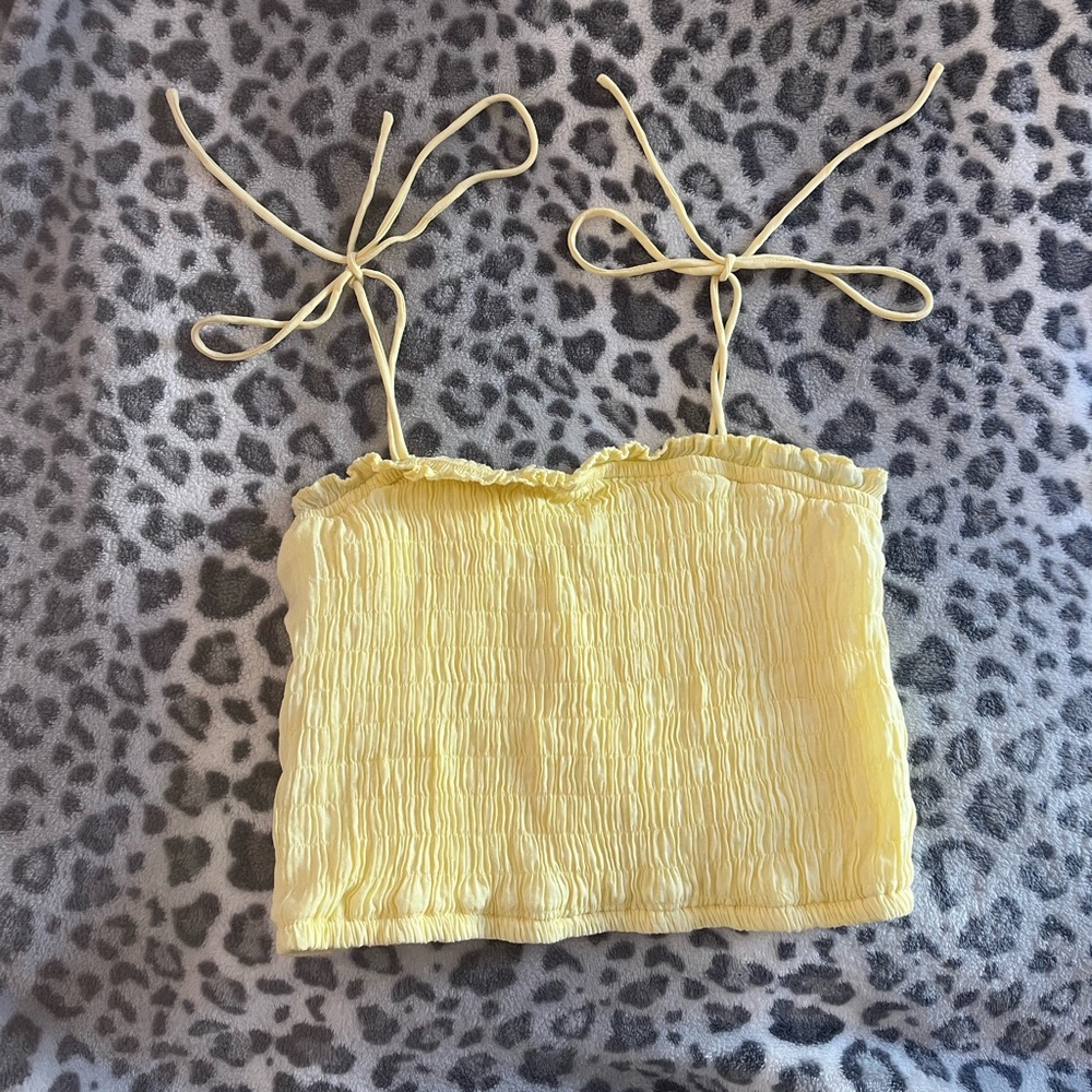 Forever 21 Tie on Shoulders Tank Top Yellow Small